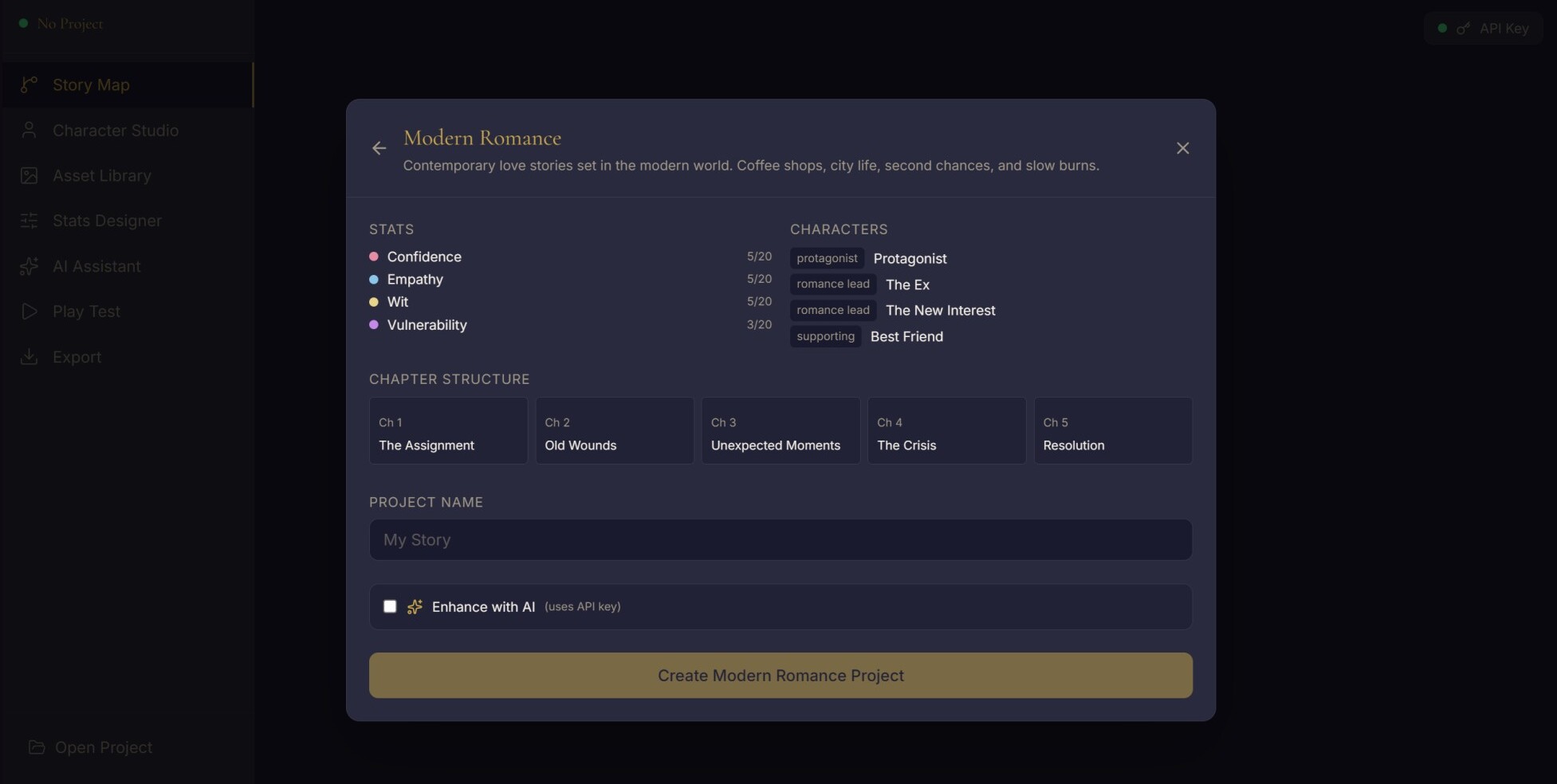 Modern Romance template detail screen